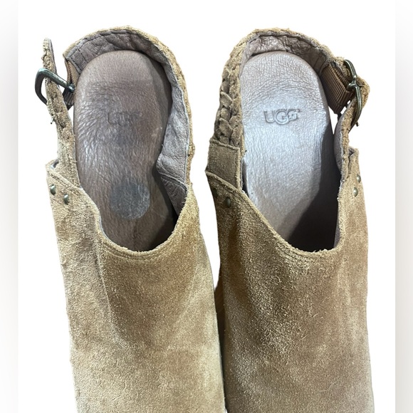 UGG AUSTRALIA Dafni Braided Buckle Studded Suede Platform Clog Size 12 - Picture 4 of 9